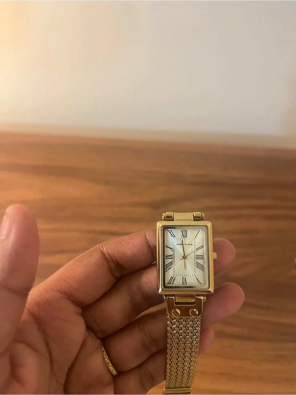Anne Klein Gold-Tone Rectangular Mesh Bracelet Watch